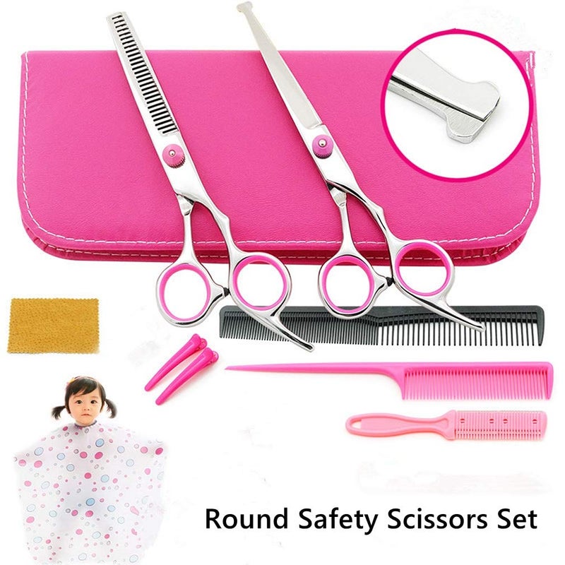 Freelander 6.0 inch Professional Round Safety Barber Scissors Set - Salon Cape & Bang Scissor - Hairdressing Shear, Pink - Image 2